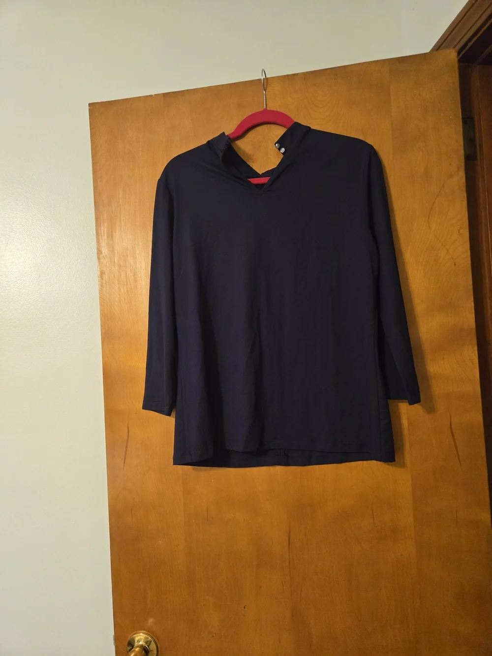 J McLaughlin Navy Blue 3/4 Sleeve Keyhole Neck Blouse Size M